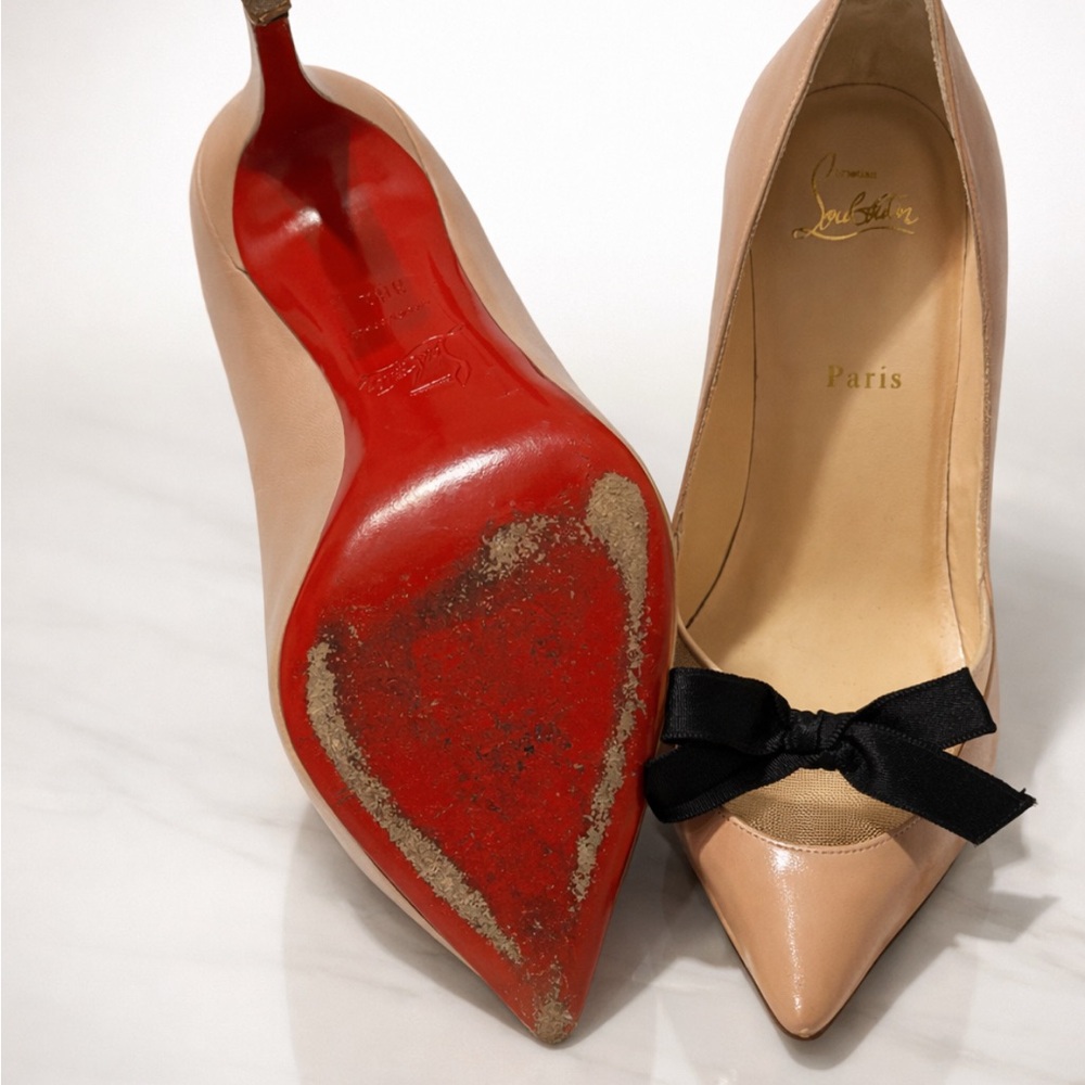 Christian Louboutin Beige Heels with Black Bow